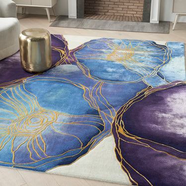 Prismatic Abstract Rug by Nourison Modern Luxury Soft Wool Silky Viscose Hand Tufted PRS32 Rug in Blue Gold