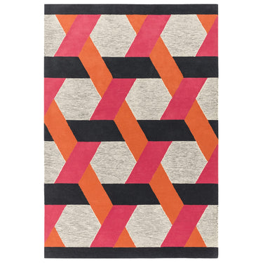 Asiatic London Camden Tufted Orange Pink Wool Viscose Geometric Textured Rug