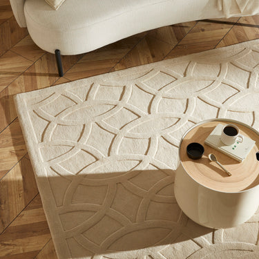 Priory PRI101 Geometric 100% Pure New Zealand Wool Hand Made Beige Rug by Sarah Gare