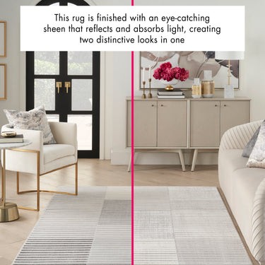 Brushstrokes BSK04 Silky Shimmer Silver Grey By Polypropylene Abstract Textured Striped Rug