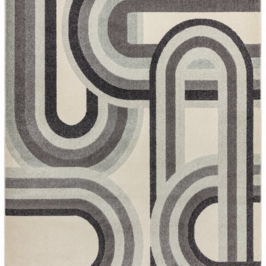 Nova Retro Modern Geometric Rug in Grey and Blue