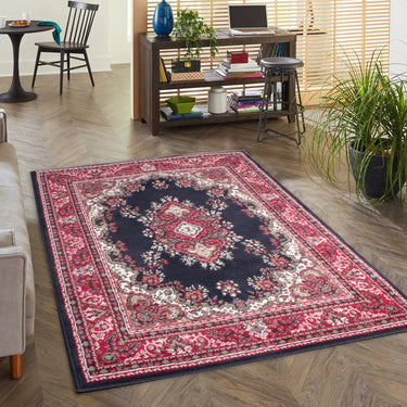 Lancashire Traditional Oriental Classic Rug Hallway in Navy Blue