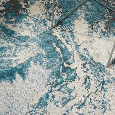Nourison Maxell MAE08 Ivory Teal Cotton Abstract Modern Rug