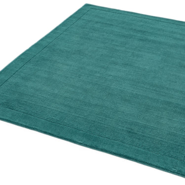 York Wool Rug Hand Made Modern Plain Bordered Rug in Teal
