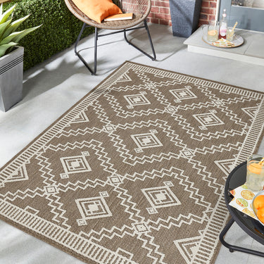 Atlas Diamond Flat Weave Brown Indoor Outdoor Geometric Textured Striped Rug - Medium 120x170 cm (4'x5'6")