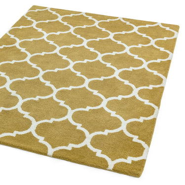 Albany Ogee Traditional Morroccan Trellis Design Hand Tufted Wool Rug in Ochre