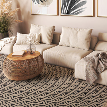 Global Lattice Geometric Flatweave Jute Rug in Black