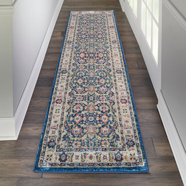 Ankara Vintage Antique Traditional ANR13 Rug in Navy Blue Multi 61 x 183 cm