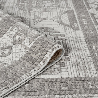 URCO Petra Ellorah Classic Heritage Grey Polypropylene Traditional Textured Bordered Hallway Runner Rug