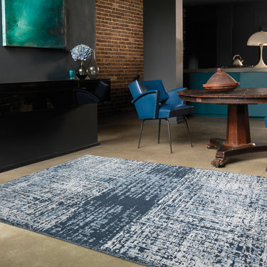 Torino Modern Abstract Rug for Living Room Bedroom Dining Room Wool Viscose Rug in Petro Blue
