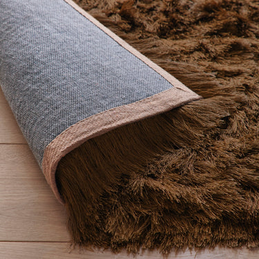 Origins Glamour Deluxe Tufted High Pile Silky Mocha Brown Cotton Shaggy Textured Rug