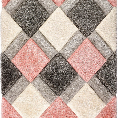 Origins 3D Geo Silky Diamond Blush Pink Hand-Carved Shaggy Geometric Rug