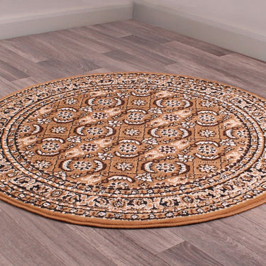 Traditional Poly Esta Bordered Rug Hallway Runner Circle in Gold