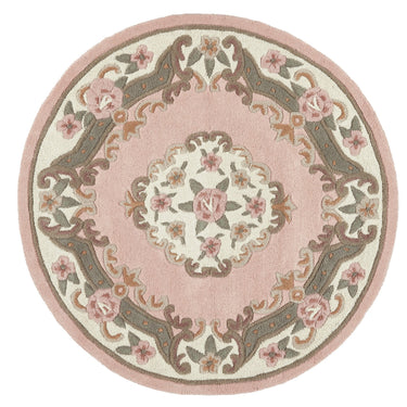 Origins Aubusson Shensi Traditional Wool Round, Hallway, Halfmoon Rug in Pink