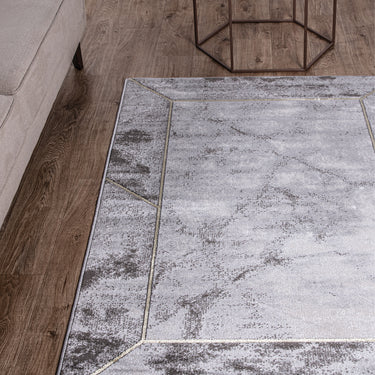 Scandi Marbled Rug Bordered Luxury Silky Rug in Natural Gold