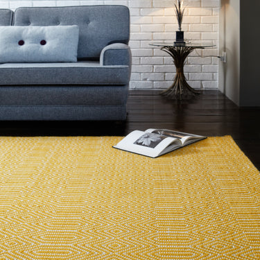 Sloan Hand Woven Flatweave Geometric Ethnic Rug or Runner in Mustard Yellow - Small 100x150 cm (3'4"x4'11")