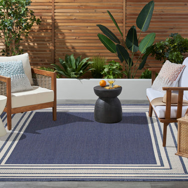 Horizon Bordered HOZ03 Navy Blue By Indoor Outdoor Polypropylene Geometric Textured Rug