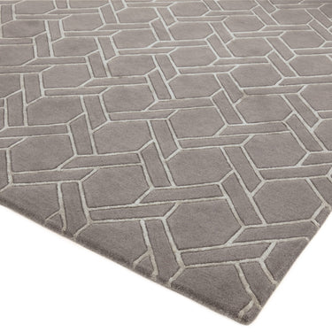 Asiatic London Nexus FL06 Fine Lines Trellis Grey Silver Hand-Carved Wool Viscose Geometric Rug