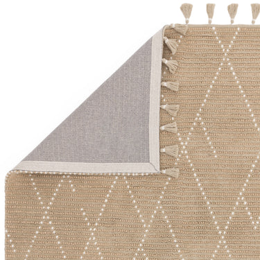 Nepal Sand Cream Linear Bohomian Berber Hand Woven Wool Fringed Rug