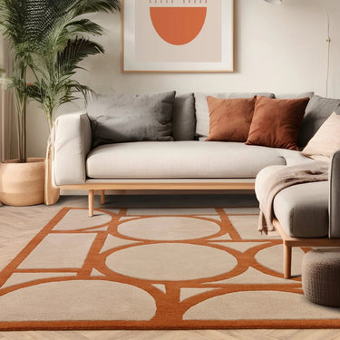 Asiatic London Metro Retro Tufted Rust Orange Wool Geometric Modern Rug