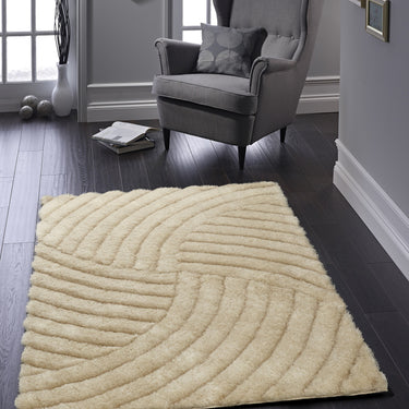 Origins Dallas Soft Thick Pile Champagne Cream Hand-Carved Shaggy Abstract Geometric Rug