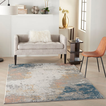 Rustic Textures RUS13 Modern Painterly Abstract Rug in Grey Blue