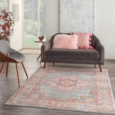 Nourison Passion PSN03 Traditional Medallion Persian Rug in Grey