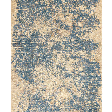 Oren Blue and Cream Soft Silky Modern Abstract Rug