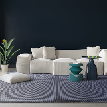 Asiatic London Kuza Stripe Soft Silky Velvety Navy Blue Polypropylene Abstract Textured Distressed Rug - Small 80x150 cm (2'6"x5')