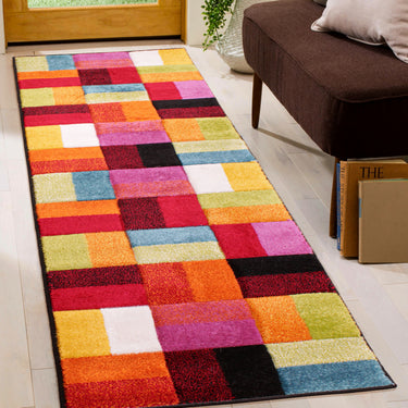 Spectra Carved Largo Geometric Rainbow Bright Multi Coloured Soft Rug Hallway Runner