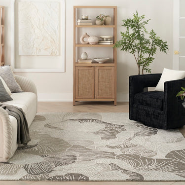 Avra AVR01 Grey Tufted Botanical Design Rayon Handmade Wool Cotton Floral Rug