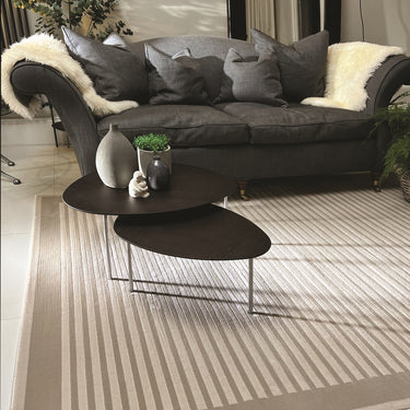 Phoenox Belgrade Border Natural By Origins Polypropylene Geometric Striped Bordered Rug