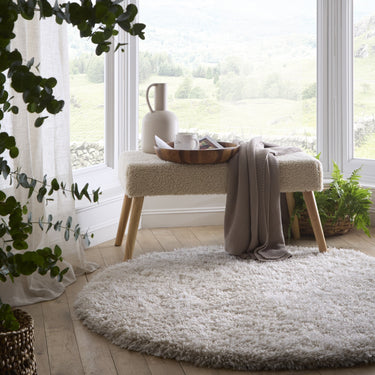 Chicago Shaggy Modern Plain Rug, Hallway Runner, Circle in Cream