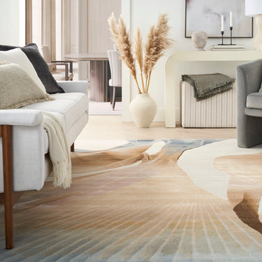 Prismatic Abstract Rug by Nourison Modern Luxury Soft Wool Silky Viscose Hand Tufted PRS35 Rug in Sand Beige