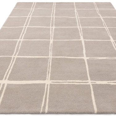 Asiatic London Albany Grid Checkered Lines Silver Grey Wool Traditional Geometric Checked Rug