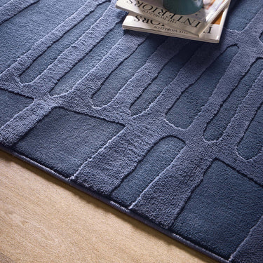Origins Pathway Navy Blue Non-Slip Cotton Abstract Rug