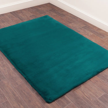 URCO Luxe Faux Fur Super Teal Shaggy Textured Plain Rug