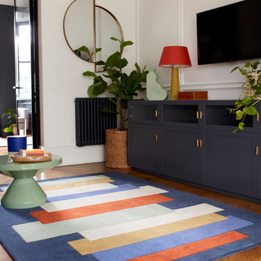 Reef Stacks RF32, RF33 Modern Geometric Wool Rug in Green Multi Colours