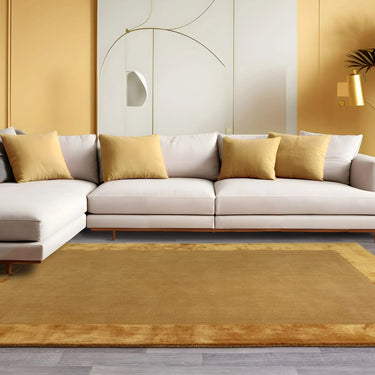 Ascot Modern Plain Hand Woven Wool Viscose Bordered Gold Yellow Rug