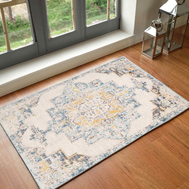 Ankara AKR2309 Antique Medallion Ice Blue Grey Polypropylene Oriental Traditional Vintage Rug