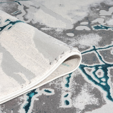 Bianco 185KB Modern Marbled Abstract Grey Cream Blue Rug & Hall Runner