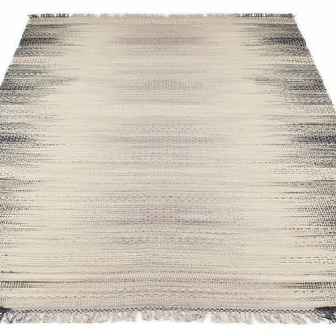 Fusion Knotted Fringed Smoke Grey Wool Traditional Geometric Textured Rug 200x290 cm