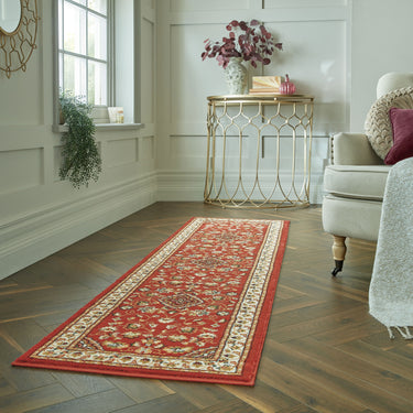 Traditional Sherborne Classic Bordered Rug Hallway Runner in Terracotta