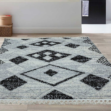 Cyrus CY07 Layla Modern Traditional Berber Style Fringed Soft Rug in Blue Multi