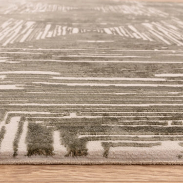 Kuza Portrait New Linear Pattern Khaki Green Polypropylene Abstract Textured Distressed Rug