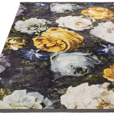 Floretta Floral Rug by Clarke & Clarke Botanical Roses Flatweave Rug in Mineral Charcoal