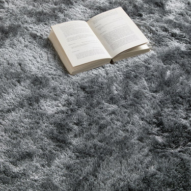 Origins Shimmer Silky Tufted Border Fluffy Shag Charcoal Grey Shaggy Bordered Modern Rug