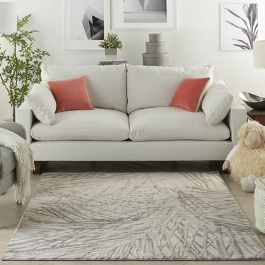Nourison Rustic Textures RUS17 Leaves Pattern Ivory Grey Jute Abstract Floral Textured Rug