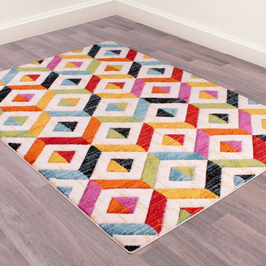 Spectra Carved Sarasota Geometric Rainbow Bright Multi Coloured Soft Rug Hallway Runner