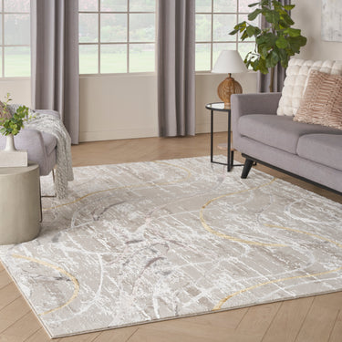 Glitz GLZ01 Silky Linear Pattern Ivory Multi Abstract Geometric Modern Rug